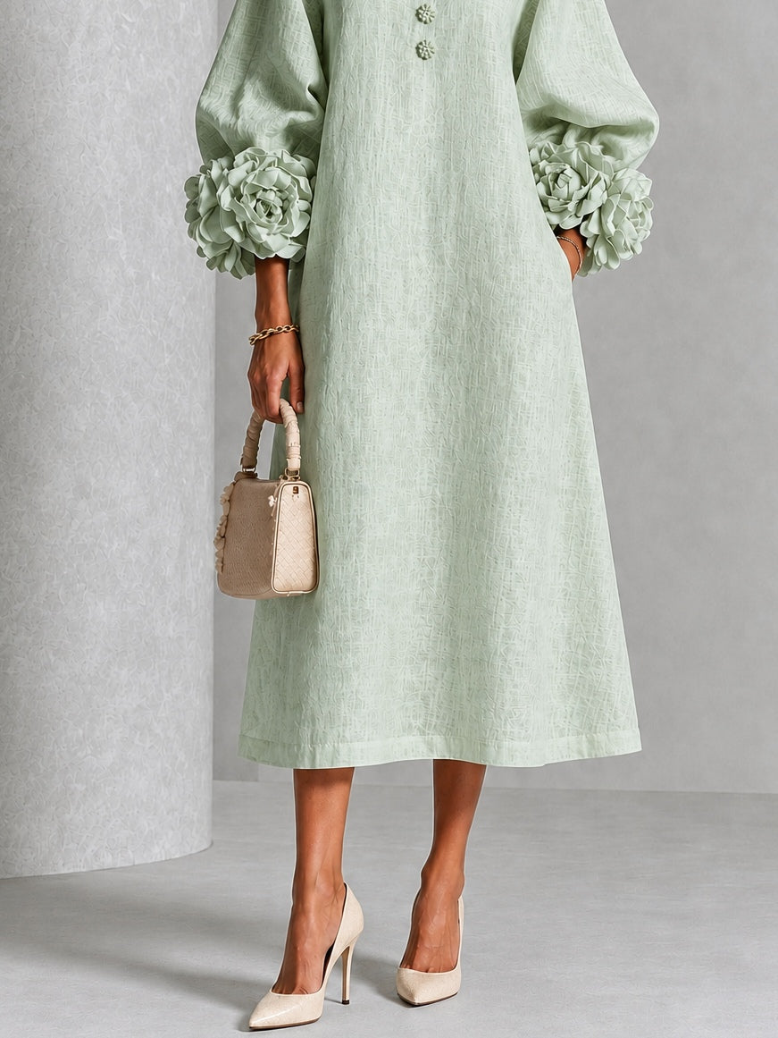 Vestido midi Salvia Mistica con botones y mangas con estampado floral extravagante