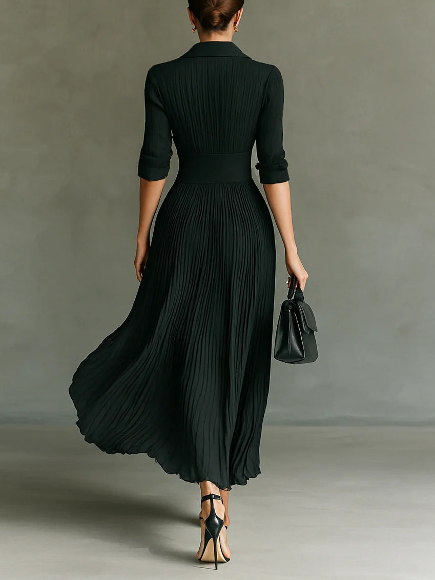 Carmen | Vestido largo plisado con solapas y cintura alt