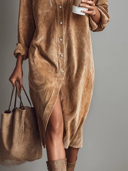 Teresa | Vestido midi de terciopelo acanalado