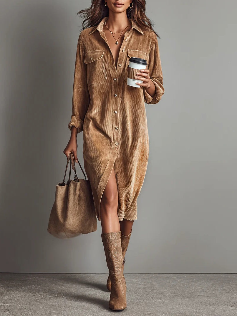 Teresa | Vestido midi de terciopelo acanalado