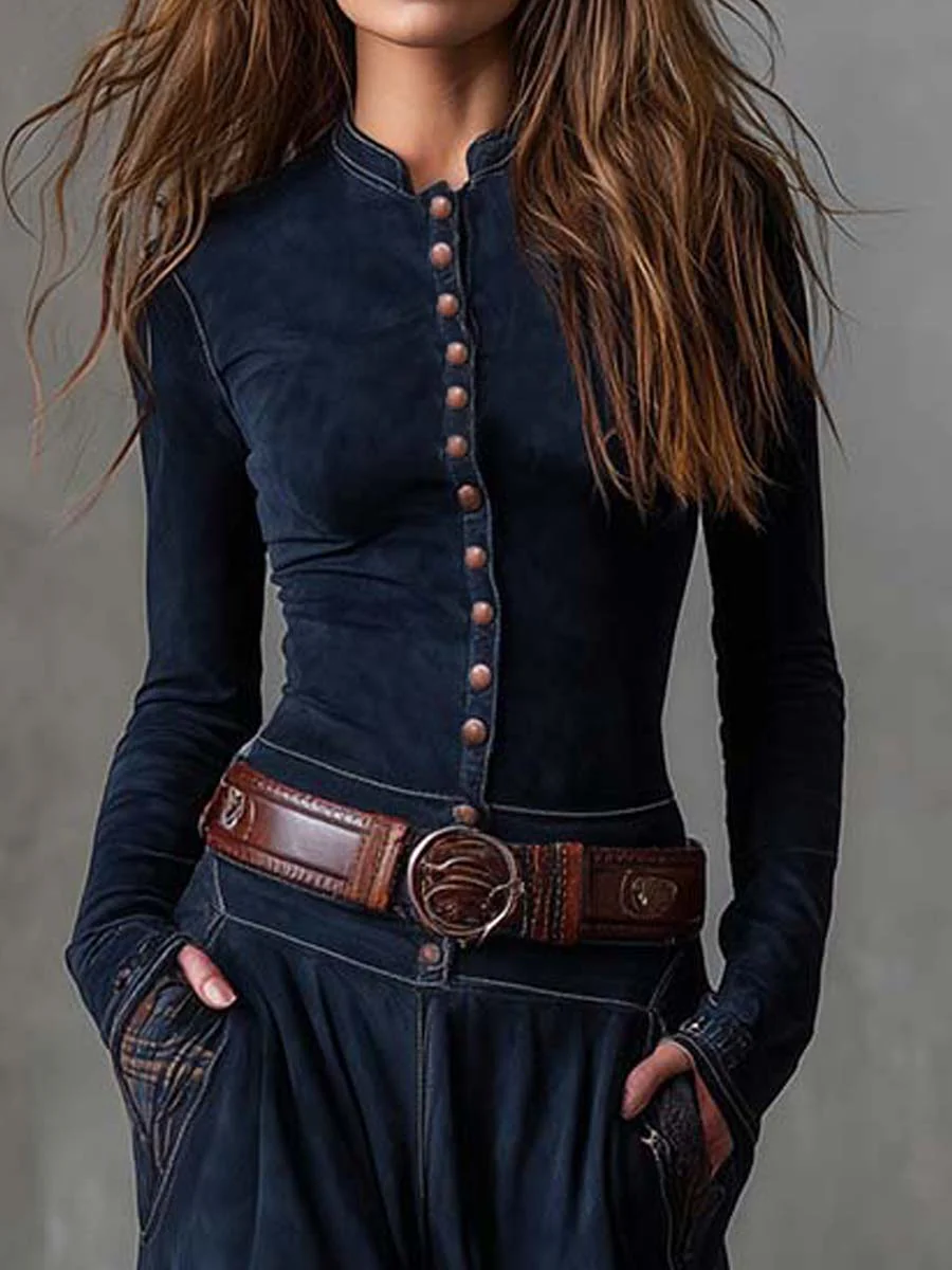 Élis | Vestido largo de ante sintético con cinturón