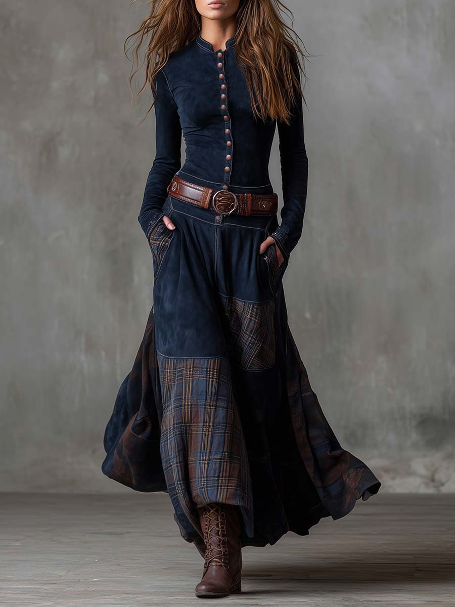 Élis | Vestido largo de ante sintético con cinturón