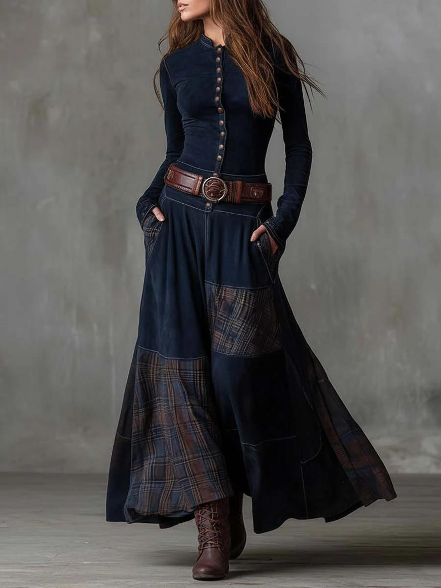 Élis | Vestido largo de ante sintético con cinturón