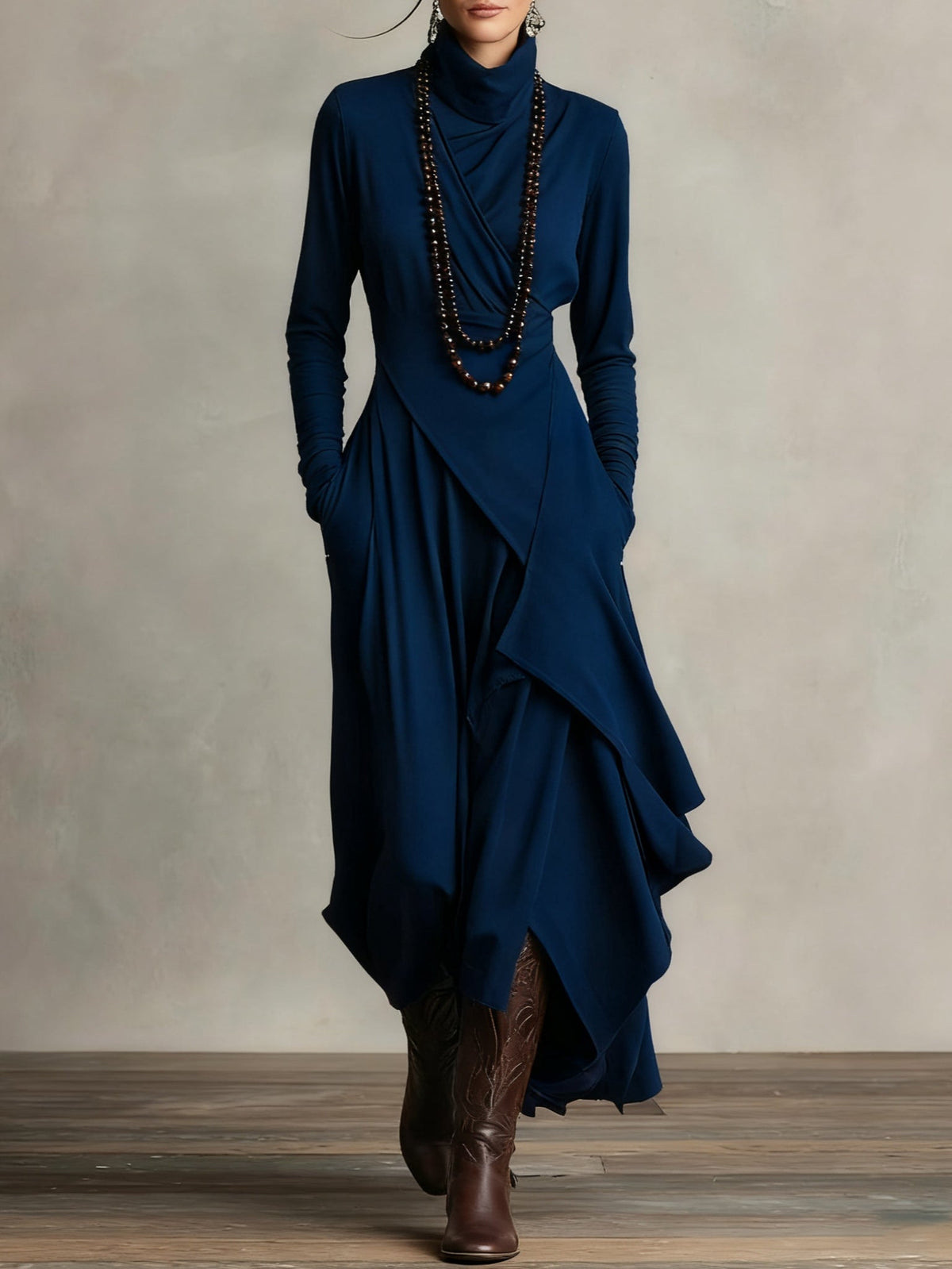 Soledad | Vestido largo drapeado con cuello alto