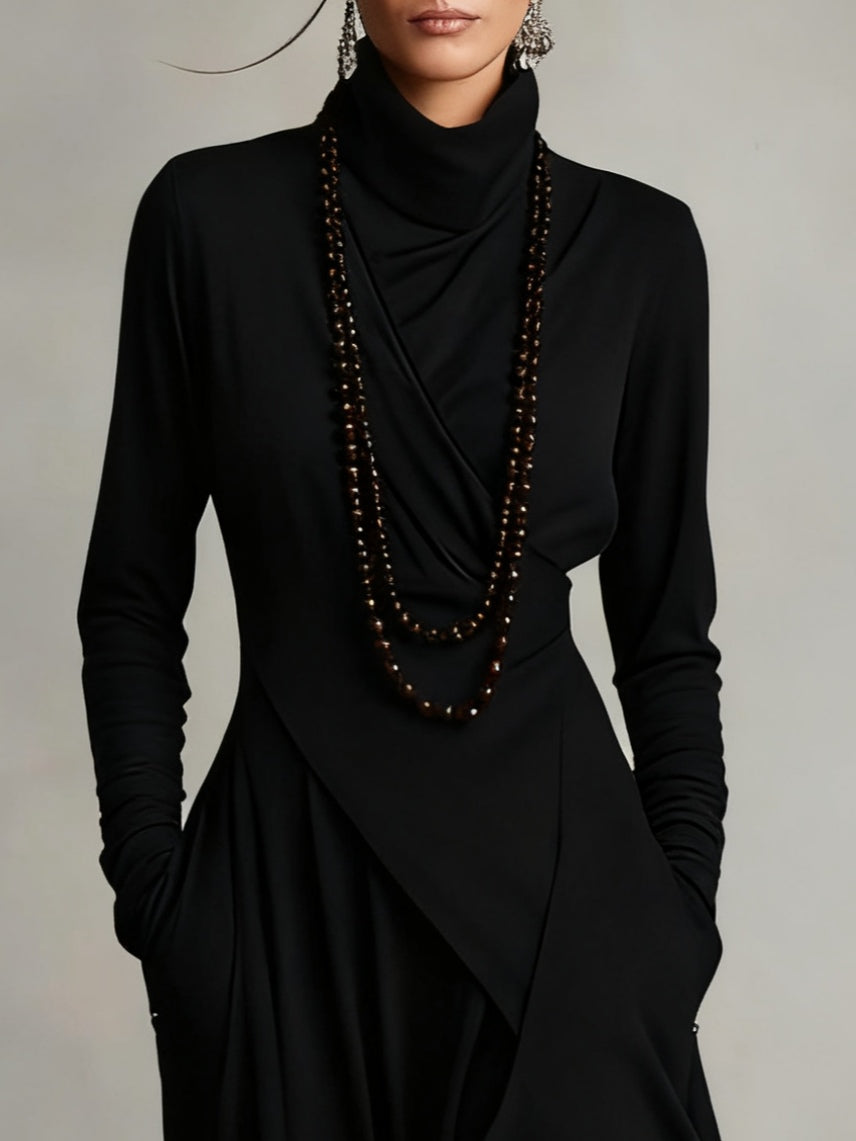 Soledad | Vestido largo drapeado con cuello alto