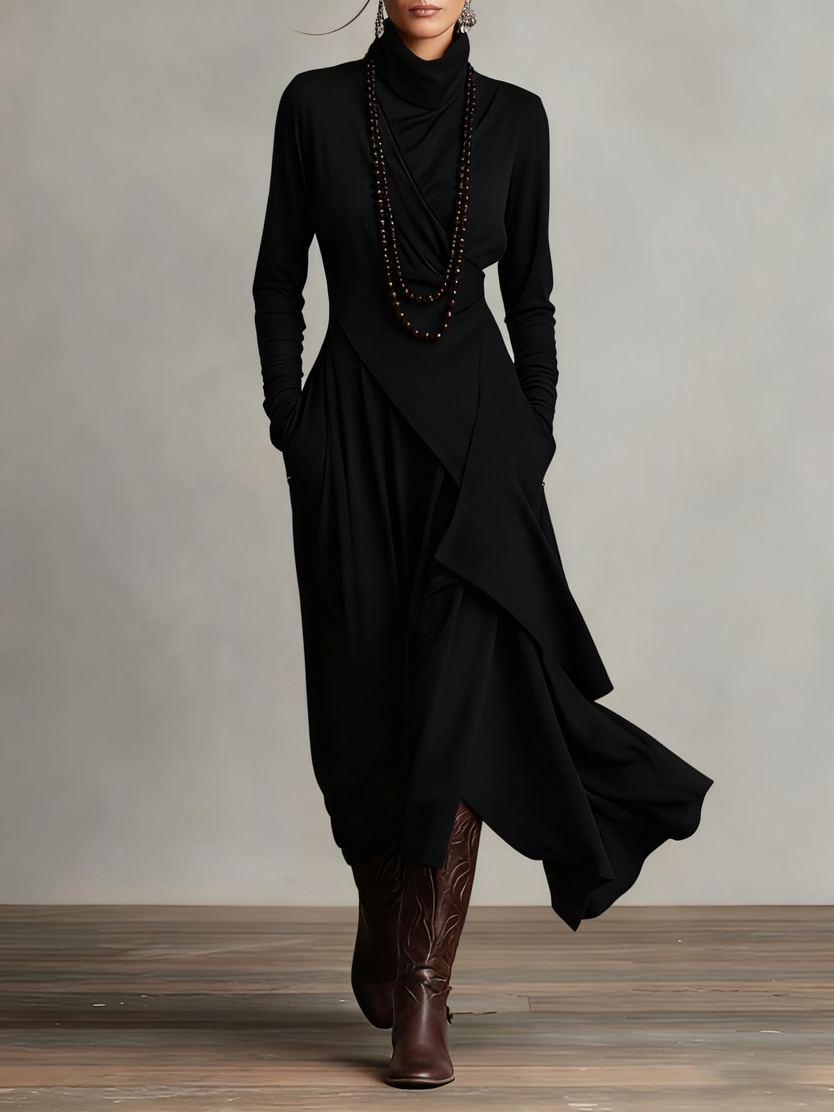 Soledad | Vestido largo drapeado con cuello alto