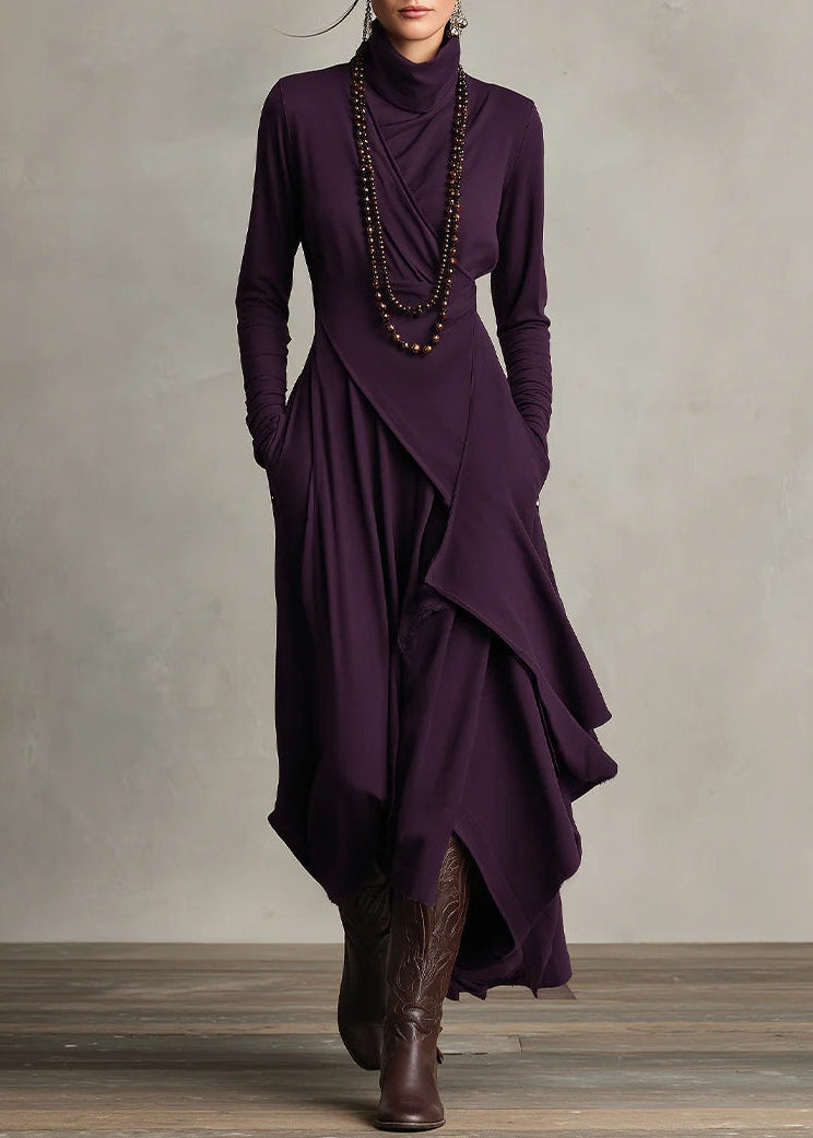 Soledad | Vestido largo drapeado con cuello alto