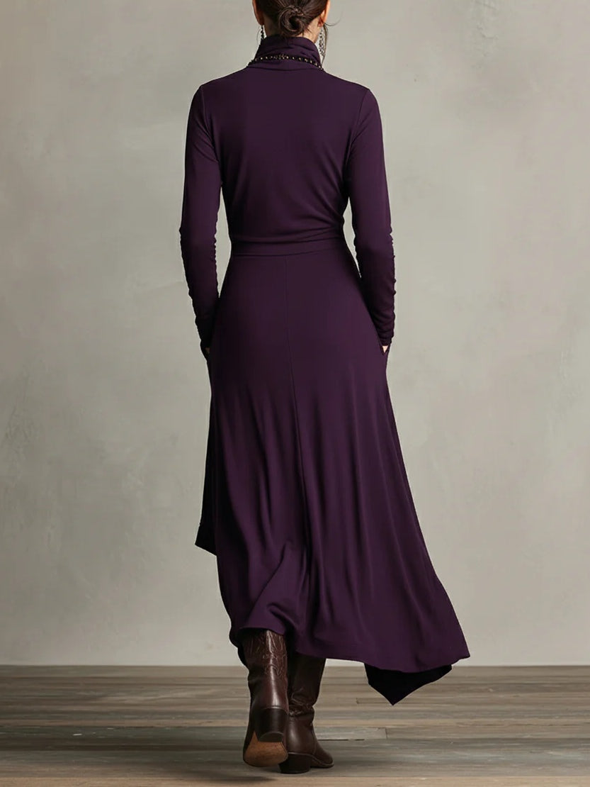 Soledad | Vestido largo drapeado con cuello alto