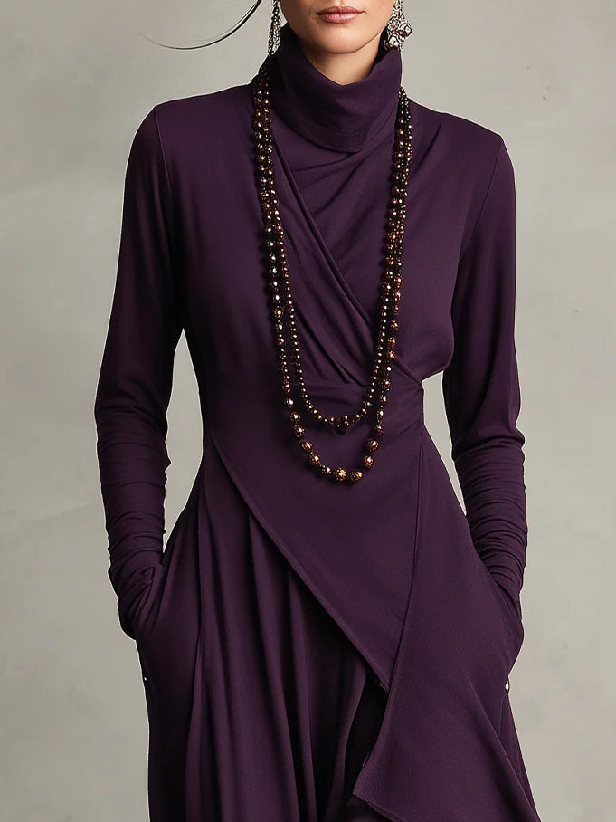 Soledad | Vestido largo drapeado con cuello alto