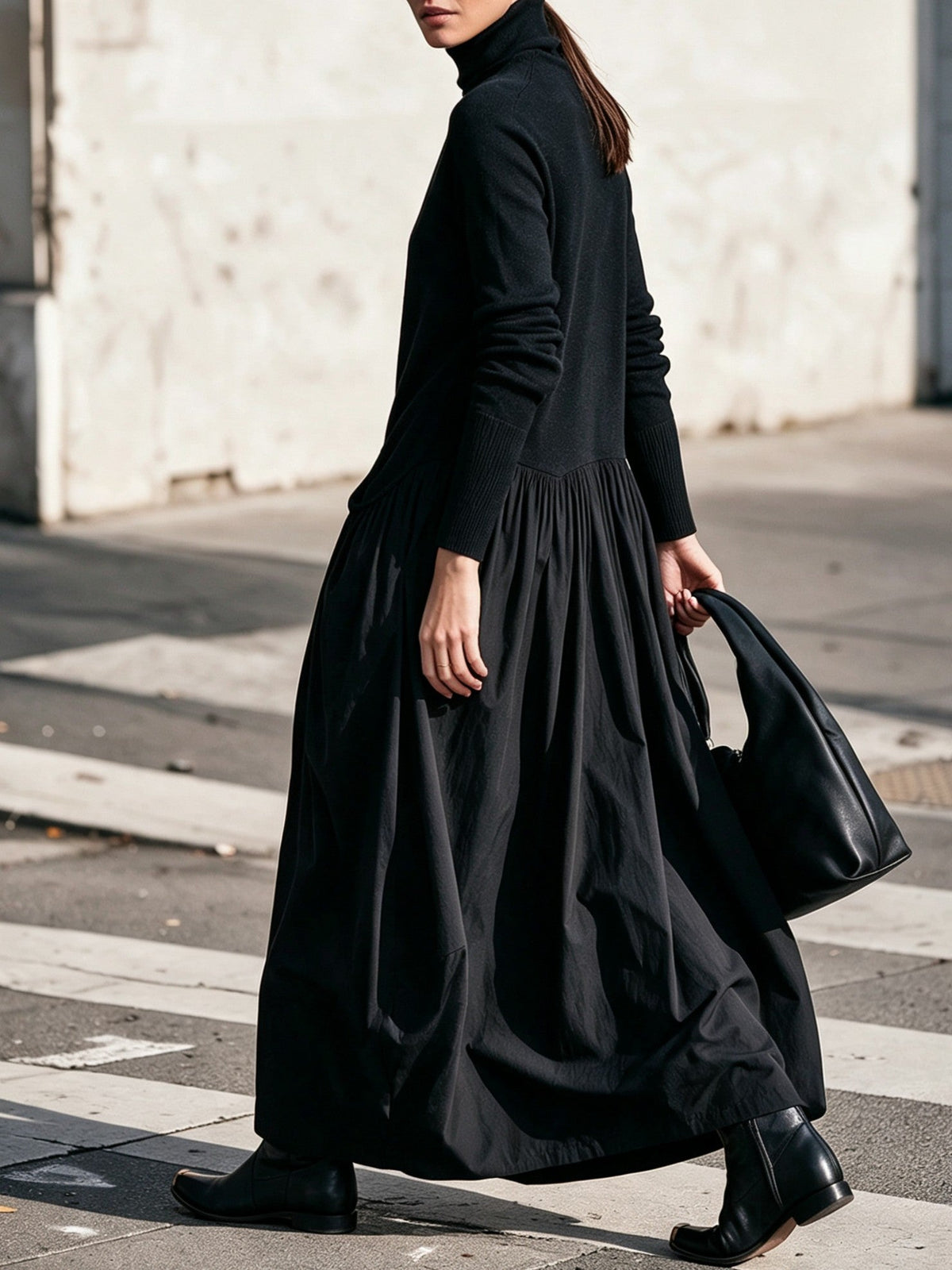 Lore | Vestido largo oversize con cuello alto y bolsillos grandes