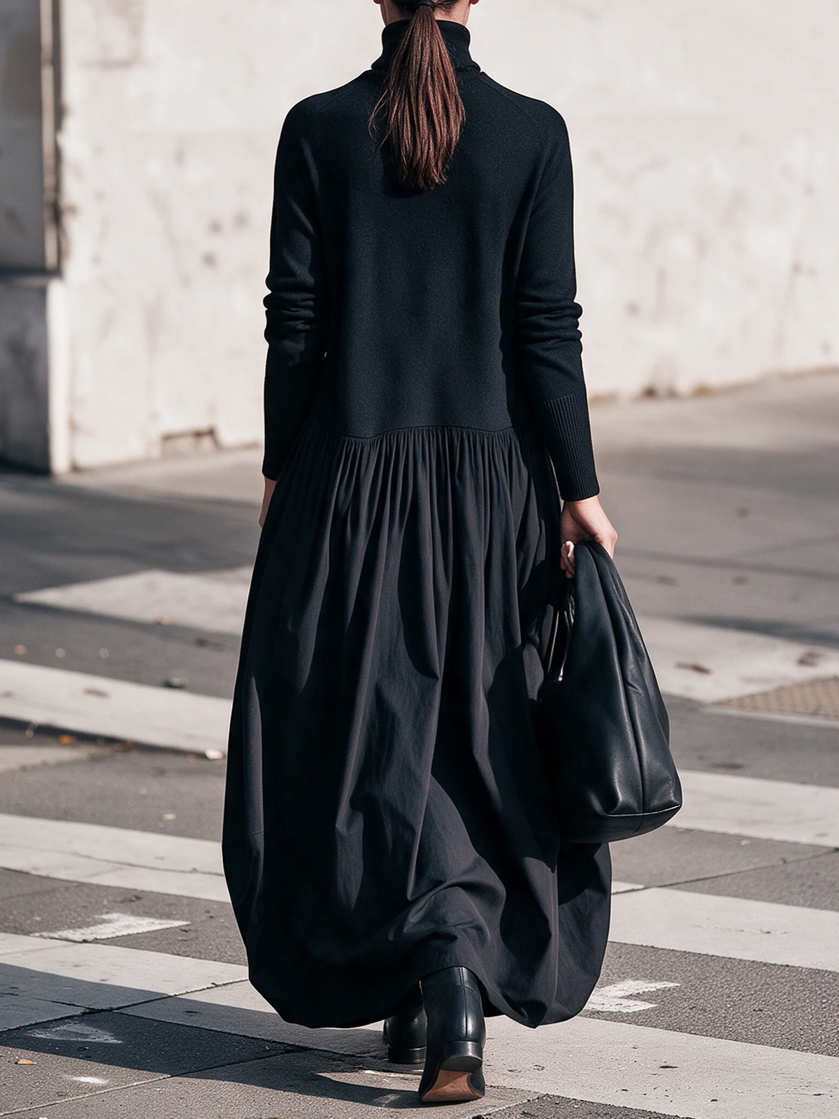 Lore | Vestido largo oversize con cuello alto y bolsillos grandes