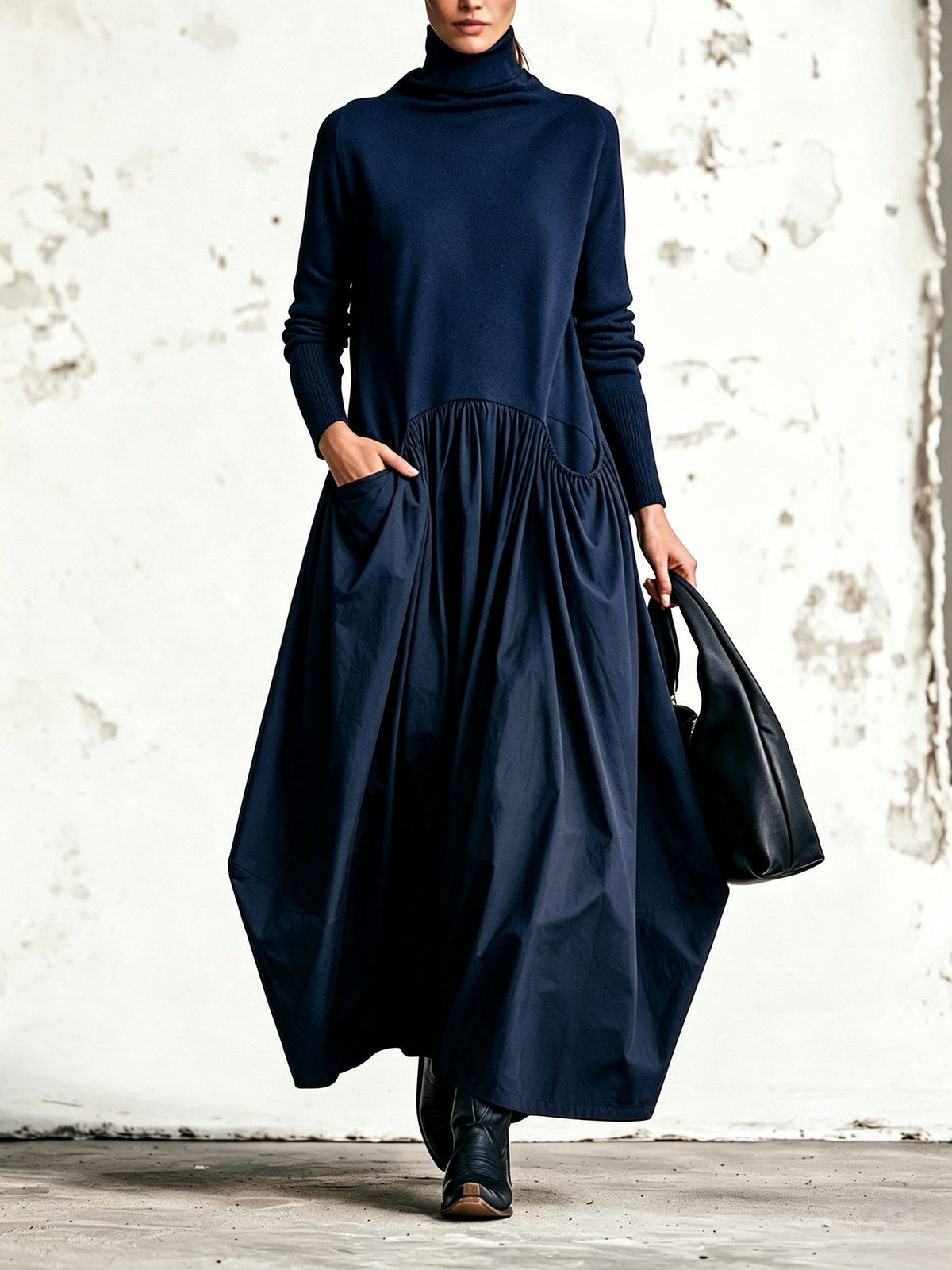 Lore | Vestido largo oversize con cuello alto y bolsillos grandes