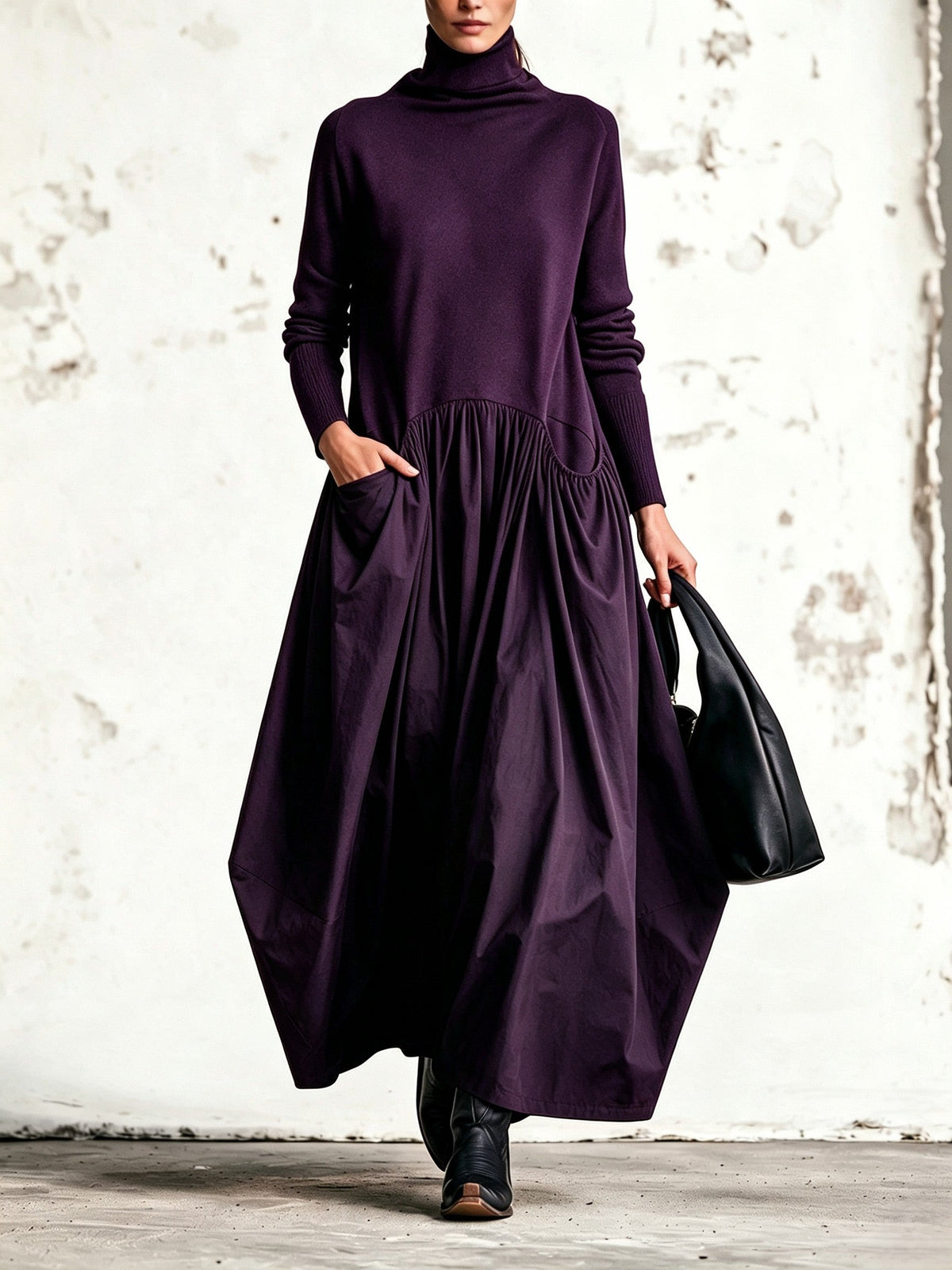 Lore | Vestido largo oversize con cuello alto y bolsillos grandes