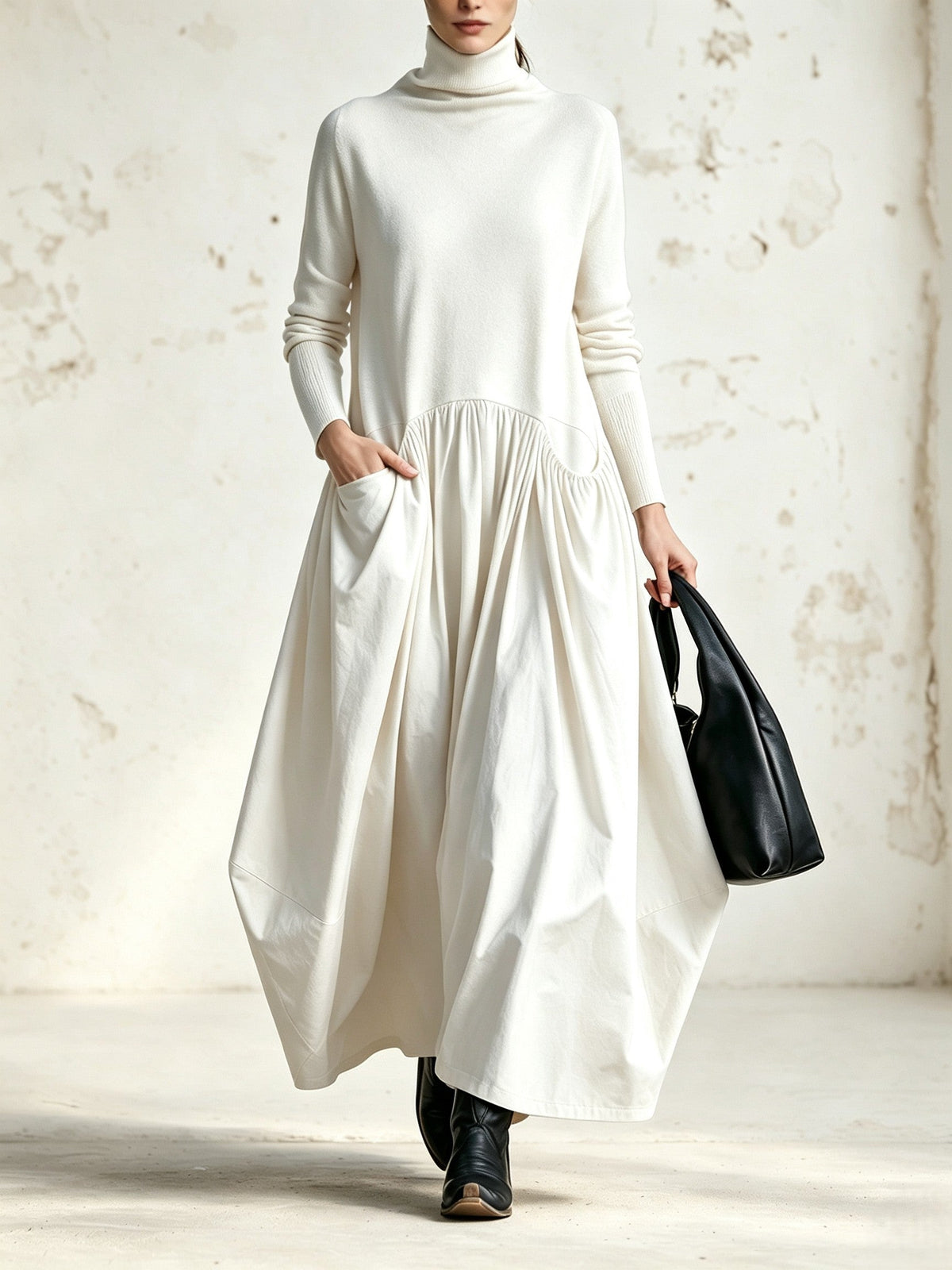 Lore | Vestido largo oversize con cuello alto y bolsillos grandes
