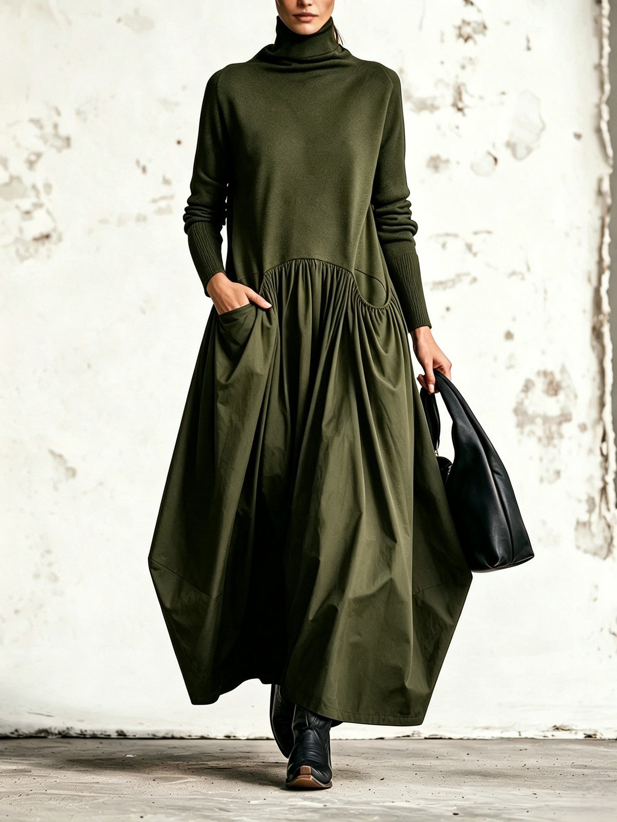 Lore | Vestido largo oversize con cuello alto y bolsillos grandes