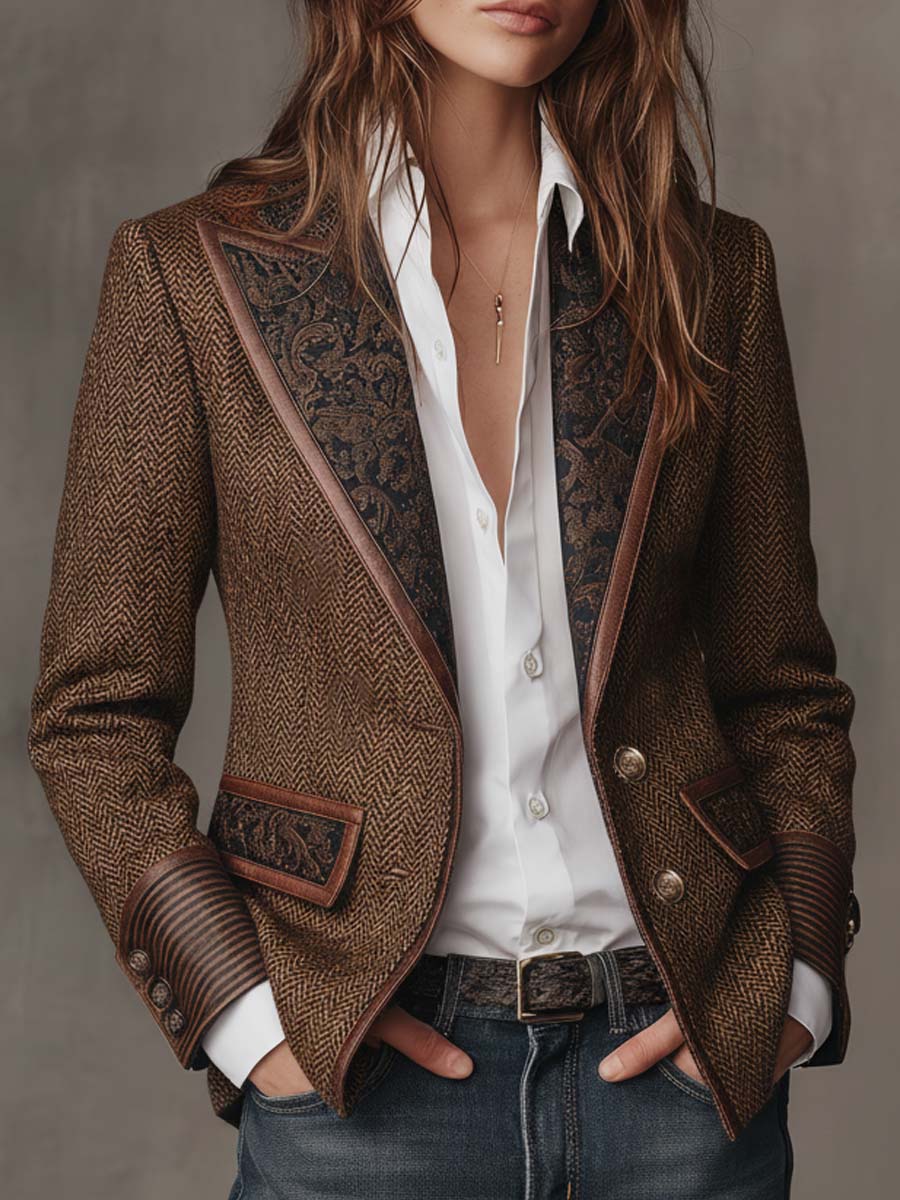 Mariana | Blazer con inserciones y estampado en espiga