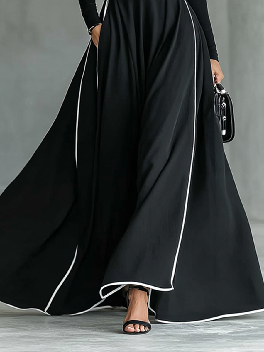 Susana | Abito Maxi con Profili a Contrasto e Cintura