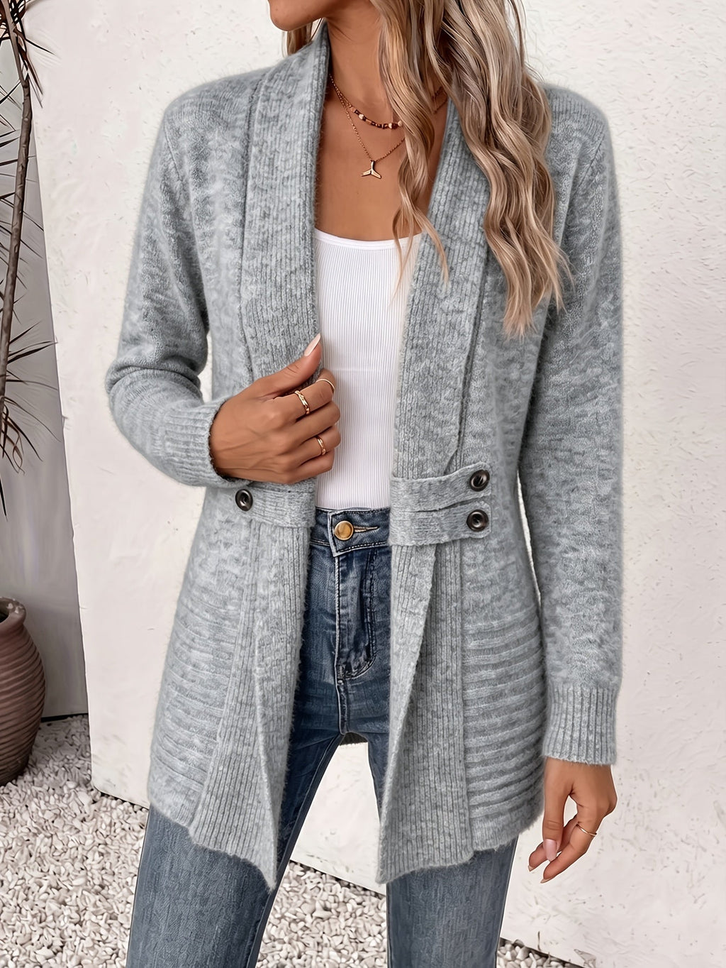 Maria | Elegante cárdigan de mujer: abertura delantera y cintura cosida