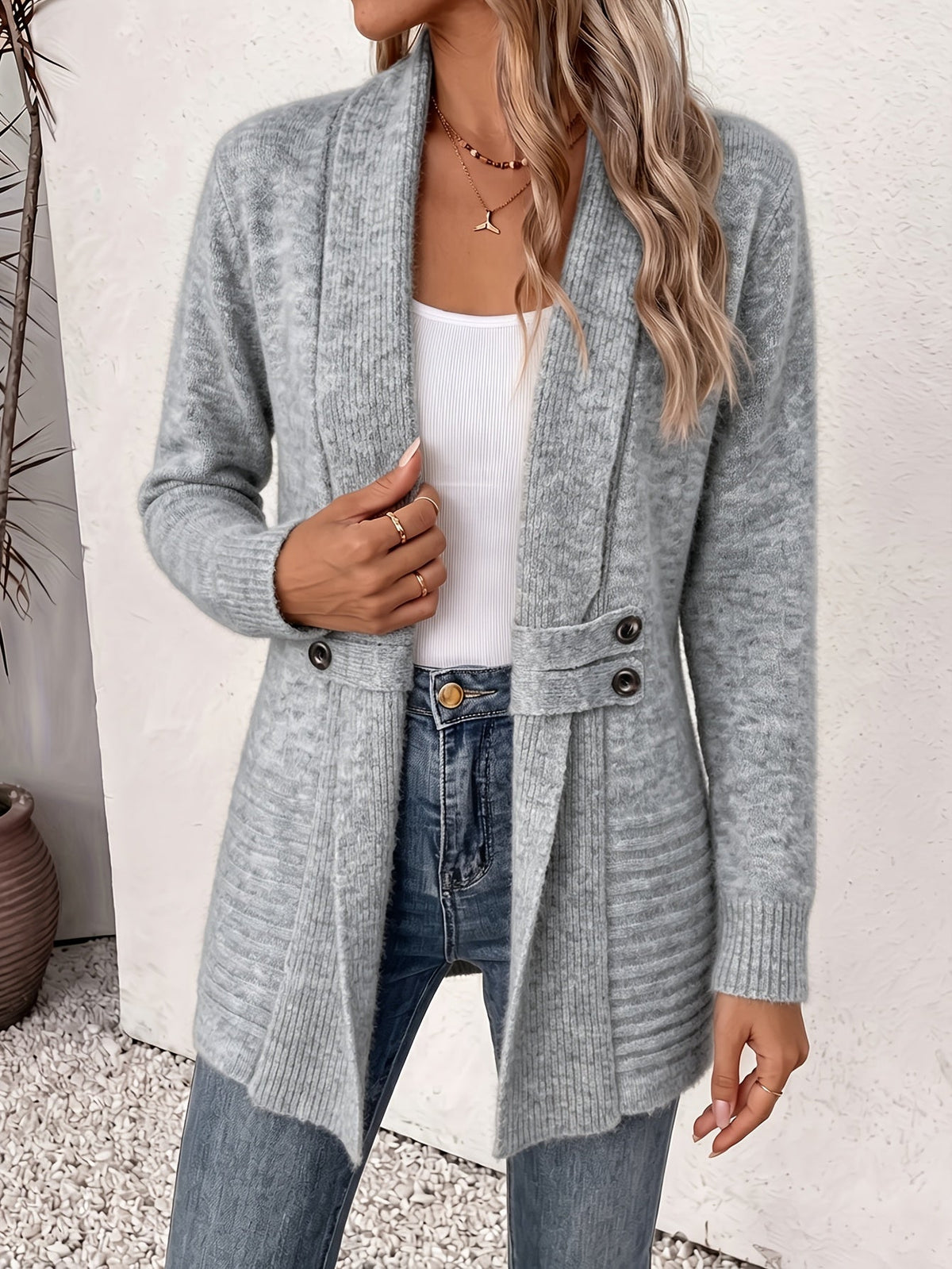 Maria | Elegante cárdigan de mujer: abertura delantera y cintura cosida