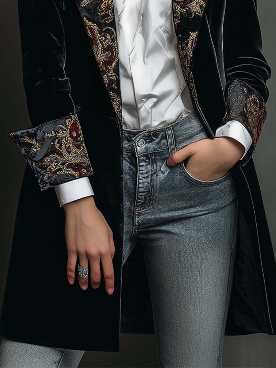 Leonor | Blazer entallado con estampado barroco en negro