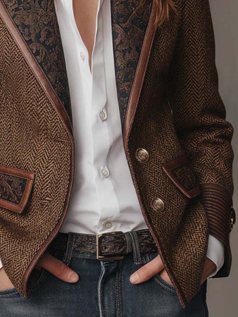 Mariana | Blazer con inserciones y estampado en espiga