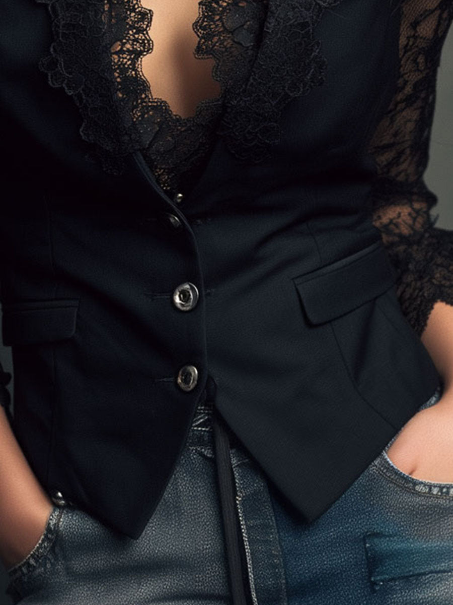 Nuria | Blazer negro con mangas semitransparentes