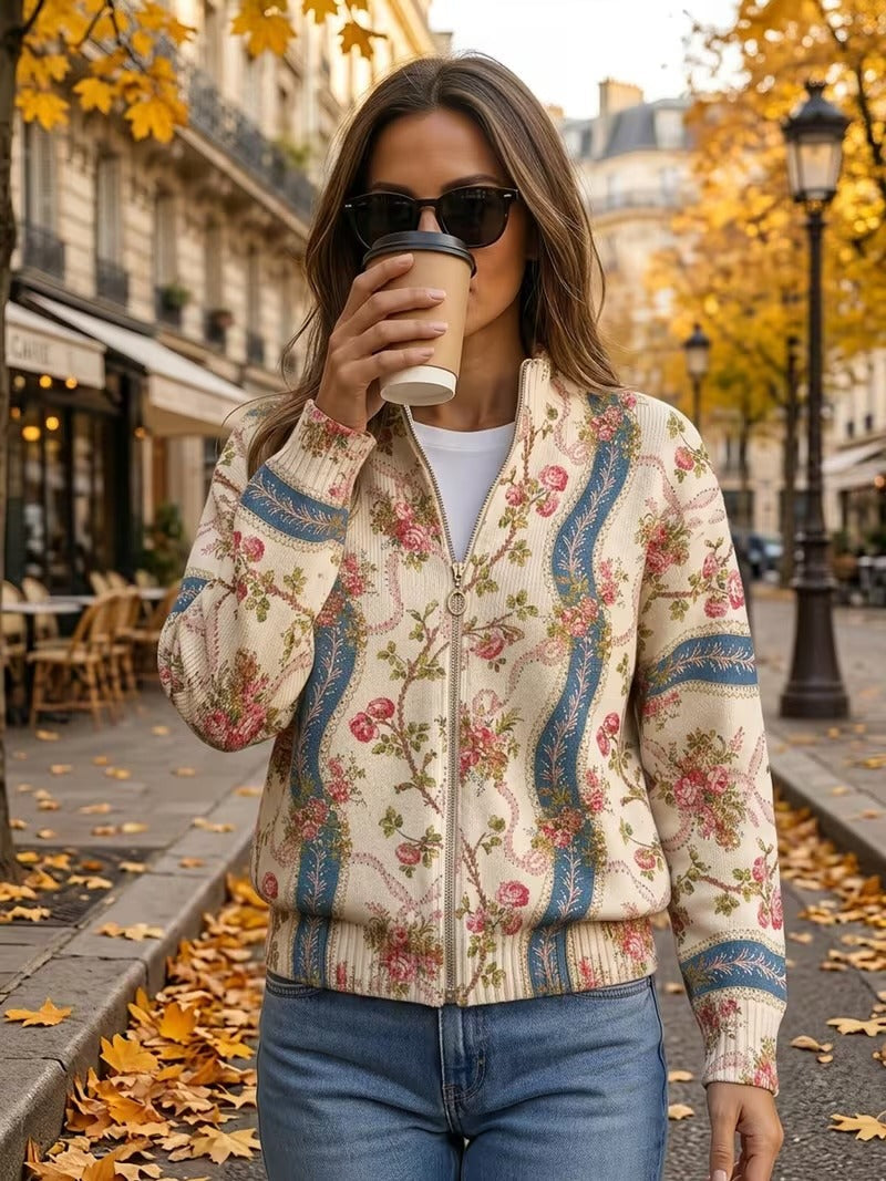 Julia | Cárdigan de cinta con estampado de rosas trepadoras