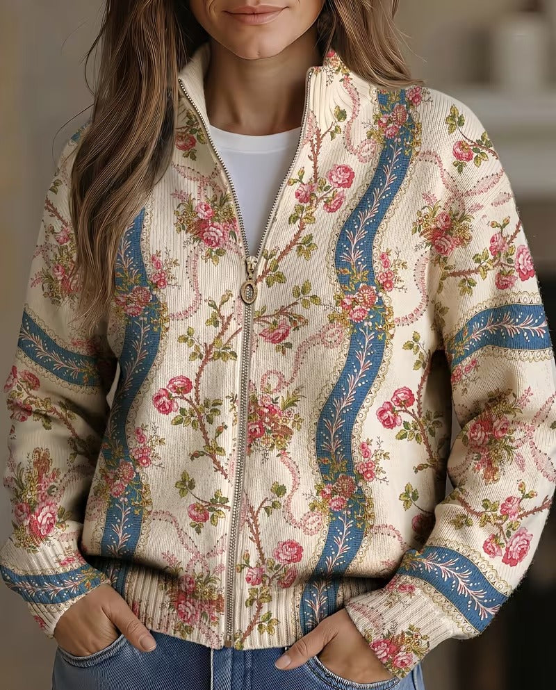 Julia | Cárdigan de cinta con estampado de rosas trepadoras
