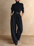 Yolanda | Completo Dolcevita e Pantalone con Cintura, Nero
