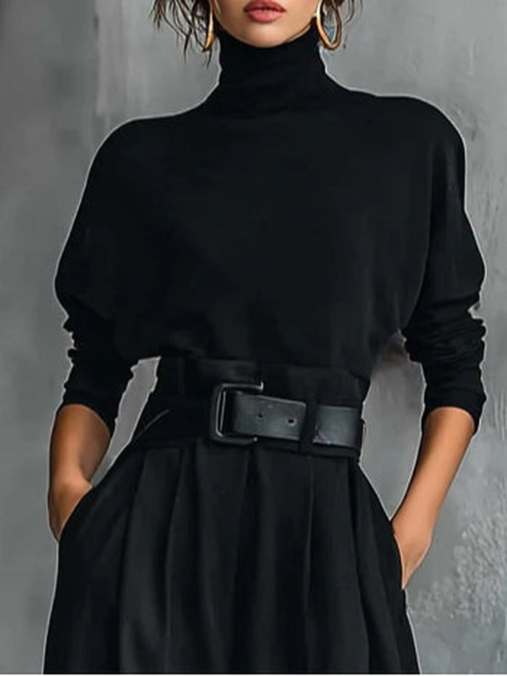 Yolanda | Completo Dolcevita e Pantalone con Cintura, Nero