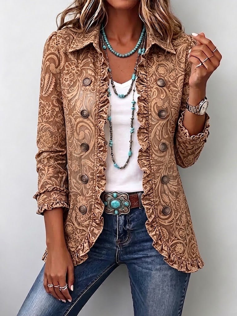 Bruna | Chaqueta vintage con estampado floral y volantes