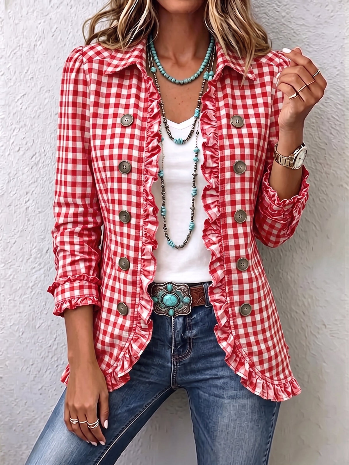Carmela | Chaqueta a cuadros Vichy con volantes