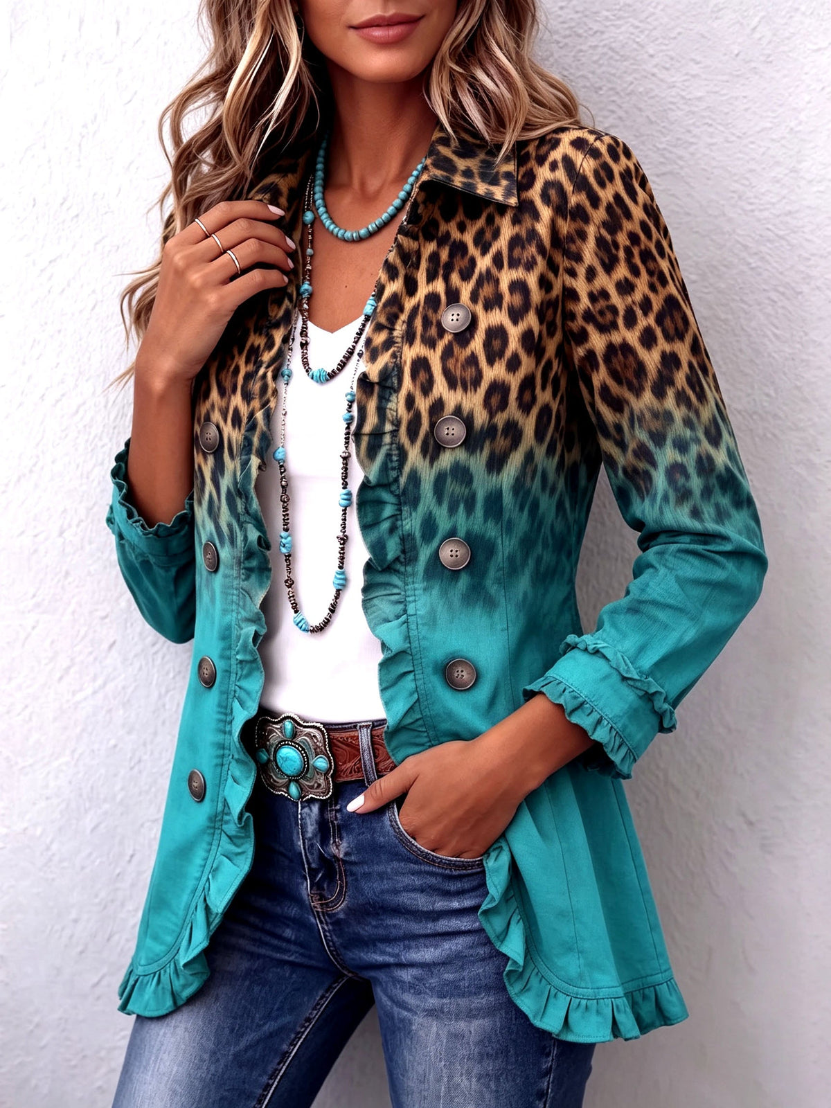 Diana | Blazer de leopardo difuminado con volantes