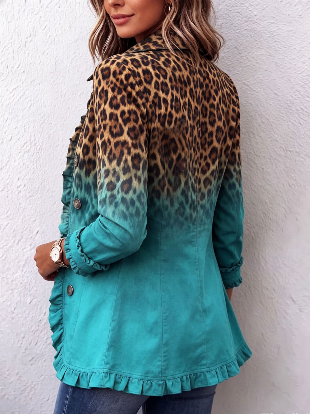Diana | Blazer de leopardo difuminado con volantes