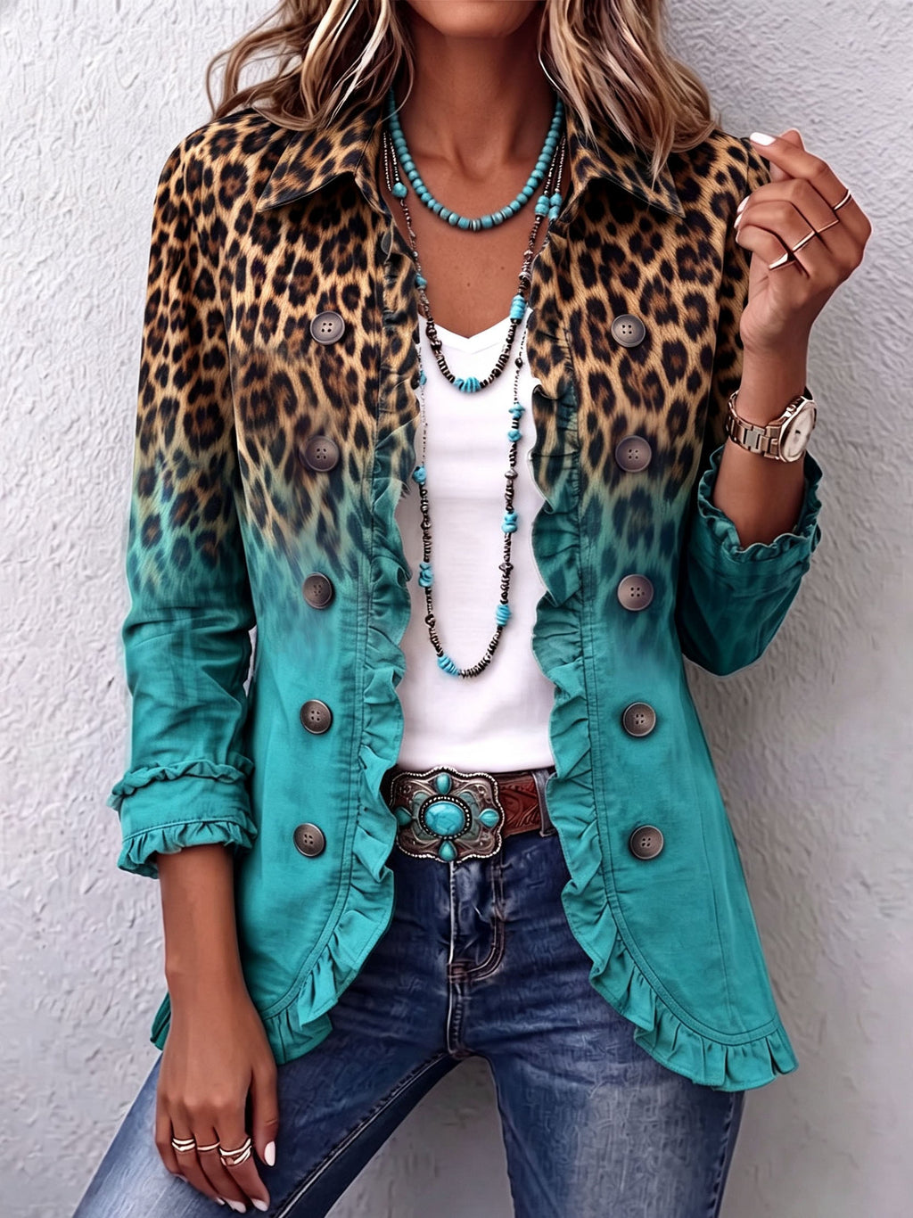 Diana | Blazer de leopardo difuminado con volantes
