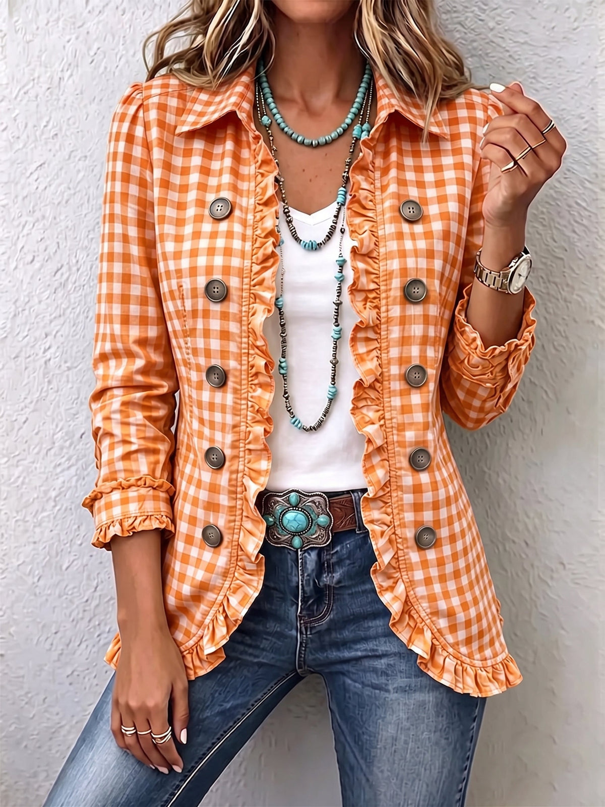 Carmela | Chaqueta a cuadros Vichy con volantes