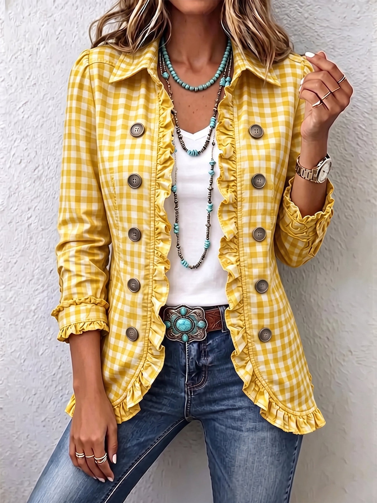 Carmela | Chaqueta a cuadros Vichy con volantes