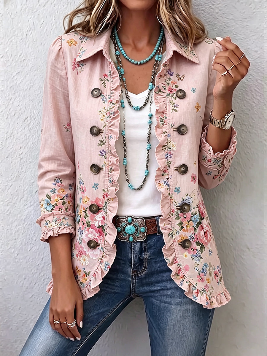 Malena | Chaqueta floral con volantes y botones