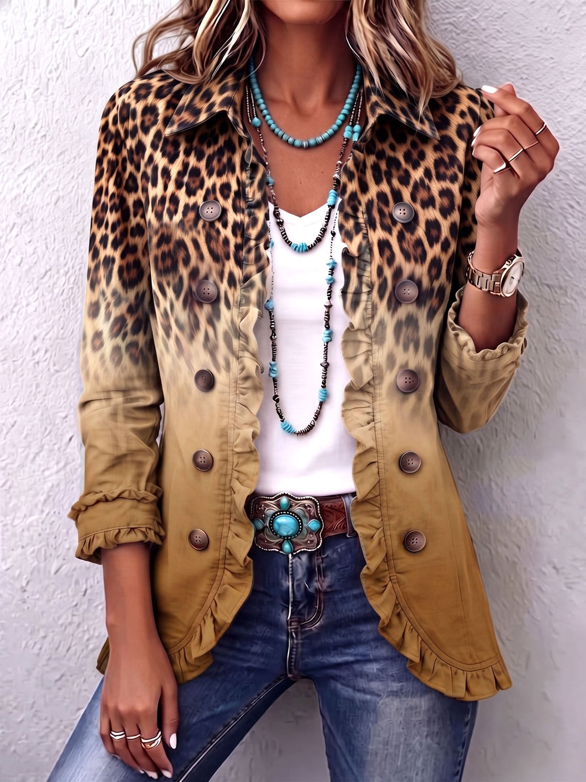 Diana | Blazer de leopardo difuminado con volantes