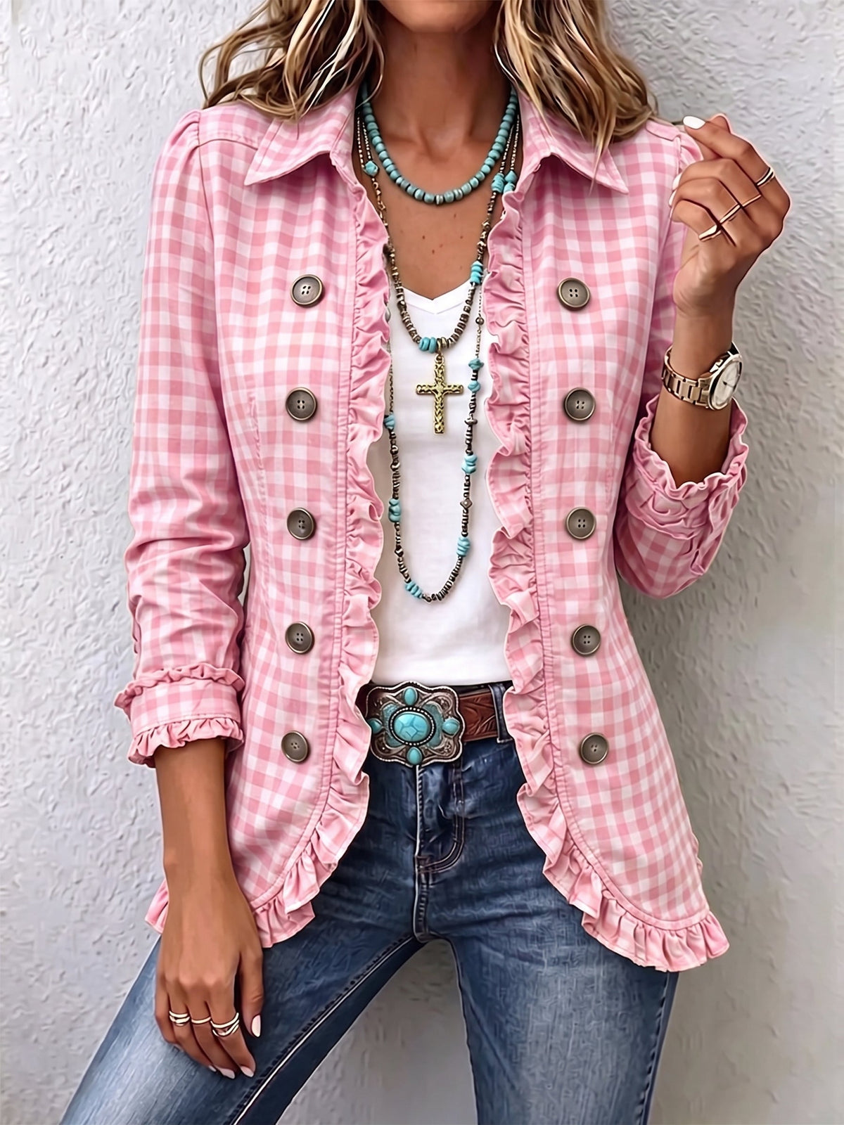 Carmela | Chaqueta a cuadros Vichy con volantes