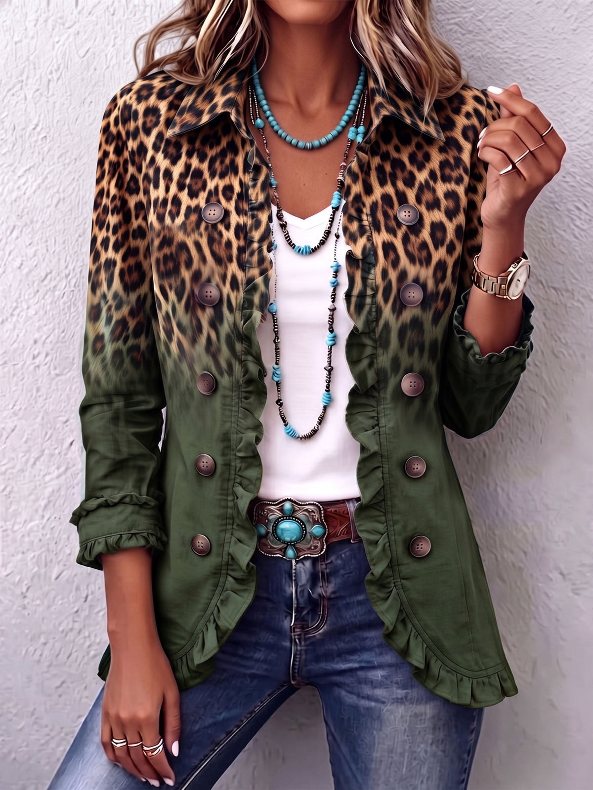 Diana | Blazer de leopardo difuminado con volantes