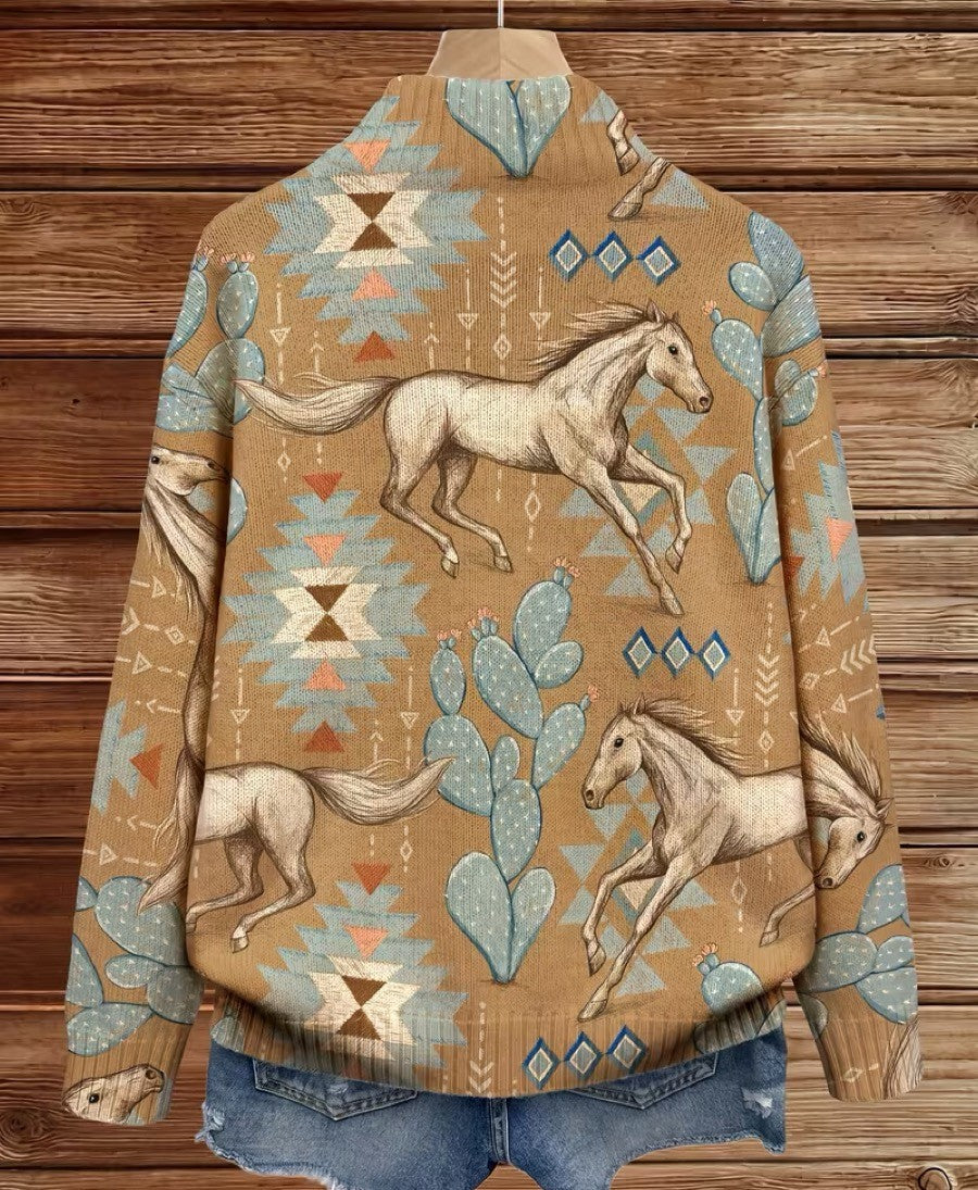 Felipa | Cárdigan con cremallera caballo desértico y cactus