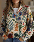 Tania | Cárdigan con cremallera y estampado floral estampado botánico